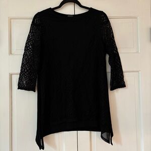 Chico's Size 1 Lace Shirt Black Sheer Blouse Whimsygoth Romance Chico Medium Top